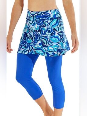 Coolibar Kahula Blue Multi Color UPF50+ Skirt Swim Capris Pants M New